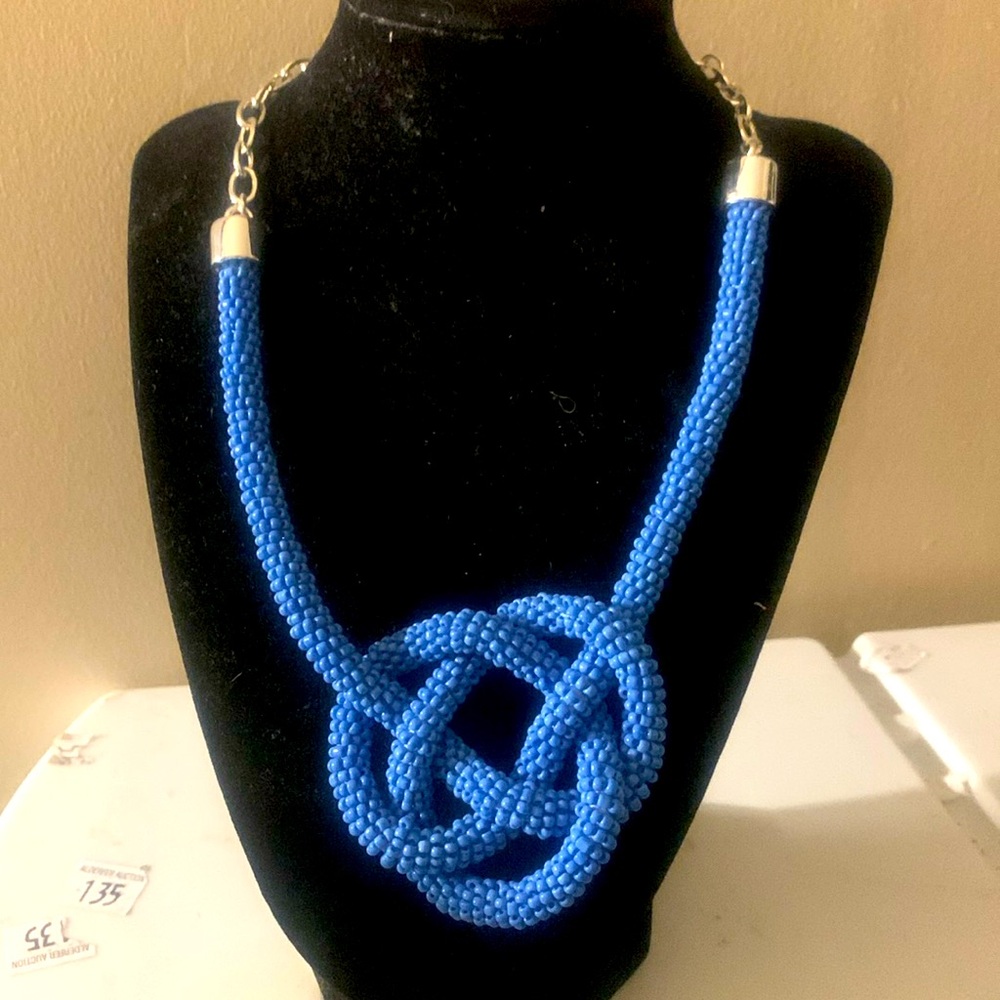Talbots necklace blue twisted pretzel love knot silver 16 inches